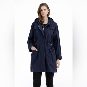 IRO Paris Oversized Linen Utility Coat Trench Navy Blue Size M